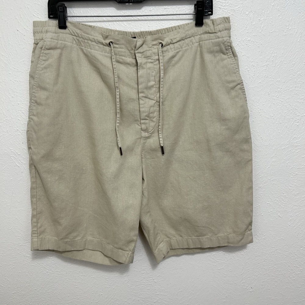 Barbour Shorts Mens 36 Beige Linen Cotton Blend Outdoors Chino Drawstring-878